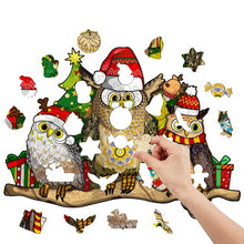 Load image into Gallery viewer, Christmas Owls - Wooden Puzzle - Pieces