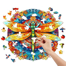 Load image into Gallery viewer, Mandala Dragonfly Wooden Puzzle