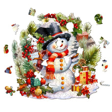 Load image into Gallery viewer, Snowman with Presents - Wooden Puzzle Pieces