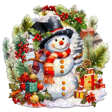 Load image into Gallery viewer, Snowman with Presents - Wooden Puzzle