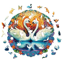 Load image into Gallery viewer, Swans in Love Wooden Puzzle Pieces