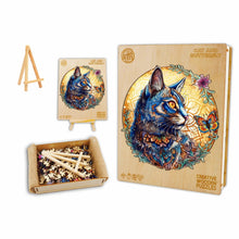 Load image into Gallery viewer, Whimsical Cat and Butterfly Box Wooden Puzzle
