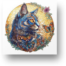Load image into Gallery viewer, Whimsical Cat and Butterfly Wooden Puzzle Main Image