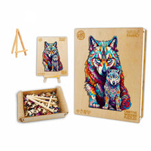 Load image into Gallery viewer, Wolf with Pup - Box Wooden Puzzle
