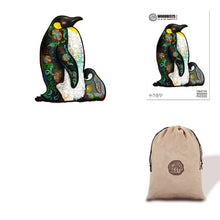 Load image into Gallery viewer, Penguin Mother with Son Wooden Puzzle Eco Bag