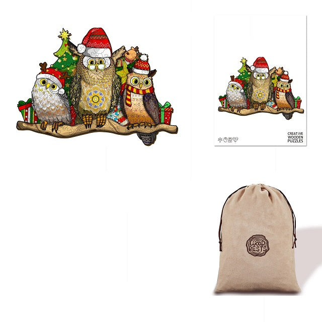 Christmas Owls - Eco Bag - Wooden Puzzle