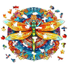 Load image into Gallery viewer, Mandala Dragonfly Wooden Puzzle Pieces
