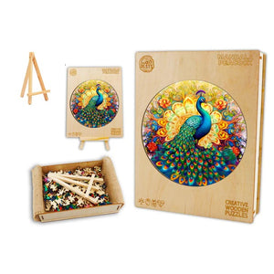 Mandala Peacock Box Wooden Puzzle