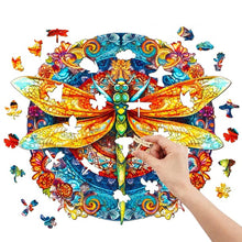 Load image into Gallery viewer, Mandala Dragonfly Wooden Puzzle

