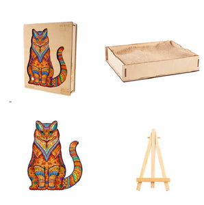 Playful cat Box Wooden Puzzle
