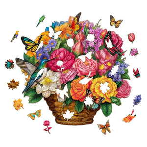 Basket of Flower - Wooden Puzzle Pieces