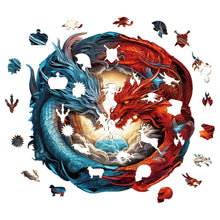 Load image into Gallery viewer, Dragons of Fire and Ice Wooden Puzzle Pieces
