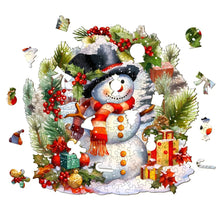 Load image into Gallery viewer, Snowman with Presents - Wooden Puzzle Pieces
