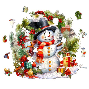 Snowman with Presents - Wooden Puzzle Pieces