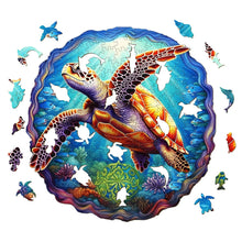 Load image into Gallery viewer, Swimming Turtle Wooden Puzzle Pieces

