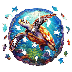 Swimming Turtle Wooden Puzzle Pieces