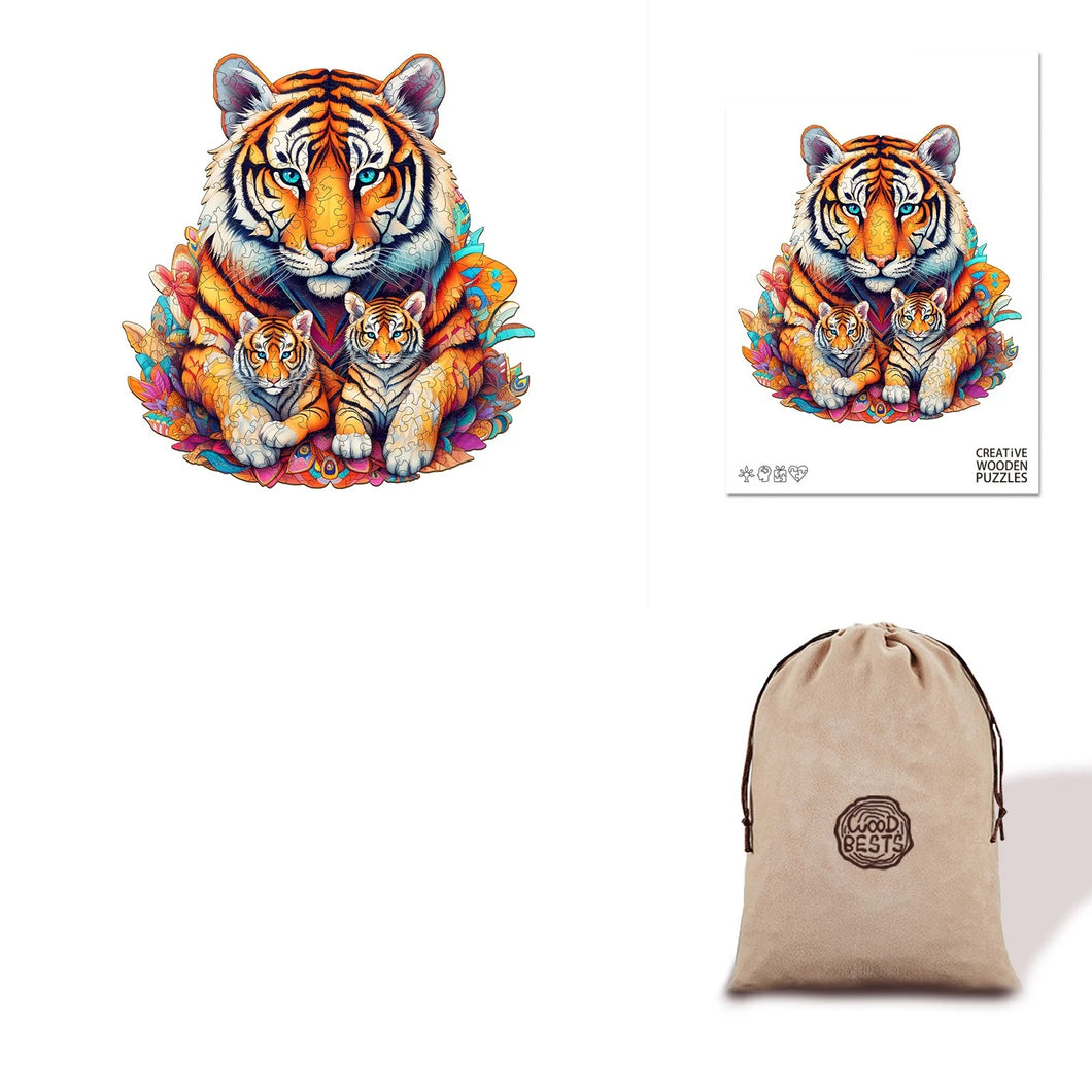 Tiger Family Eco Bag Wooden Puzzle