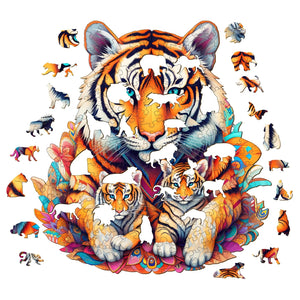 Tiger Family Wooden Puzzle Pieces
