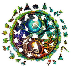 Tree of Life Sun and Moon - Wooden Puzzle Pieces