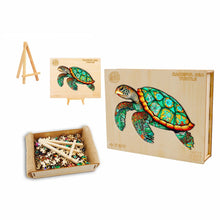 Load image into Gallery viewer, Turquoise Turtle Box Wooden Puzzle
