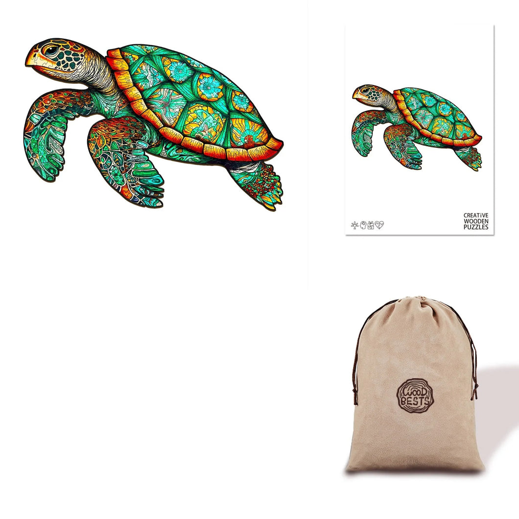 Turquoise Turtle Eco Bag Wooden Puzzle