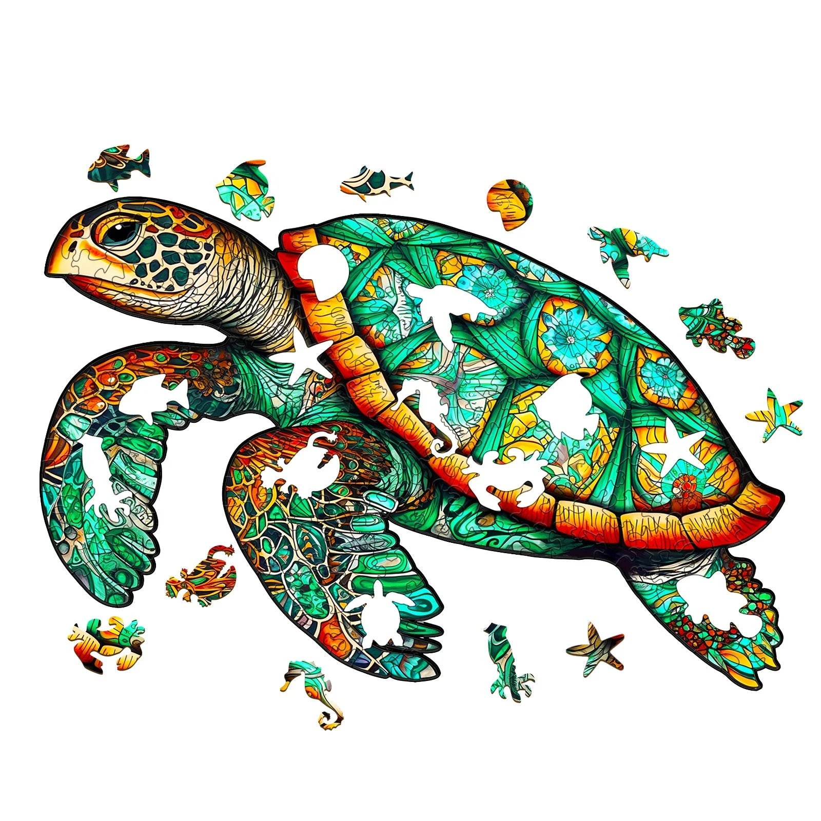 Torques Turtle Turquoise Turtle - Wooden Jigsaw Puzzle