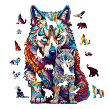 Load image into Gallery viewer, Wolf with Pup - Wooden Puzzle Pieces
