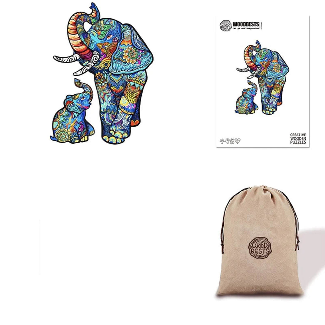 Elephant Family Eco Bag Wooden Puzzle