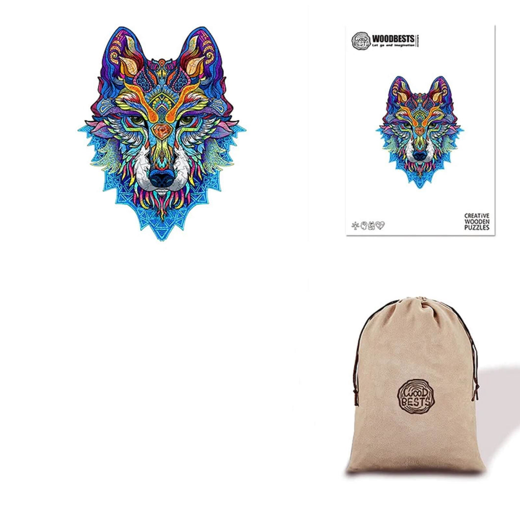 Fierce Wolf Wooden Puzzle Eco Bag