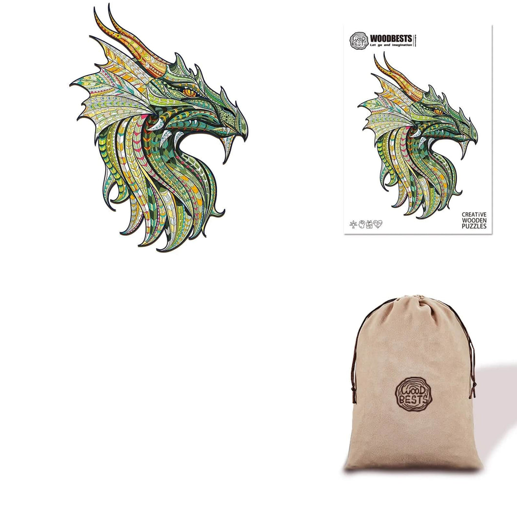 Majestic Green Dragon Eco Bag Wooden Puzzle