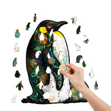 Load image into Gallery viewer, Penguin Mother with Son Wooden Puzzle Pieces
