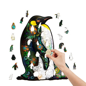 Penguin Mother with Son Wooden Puzzle Pieces