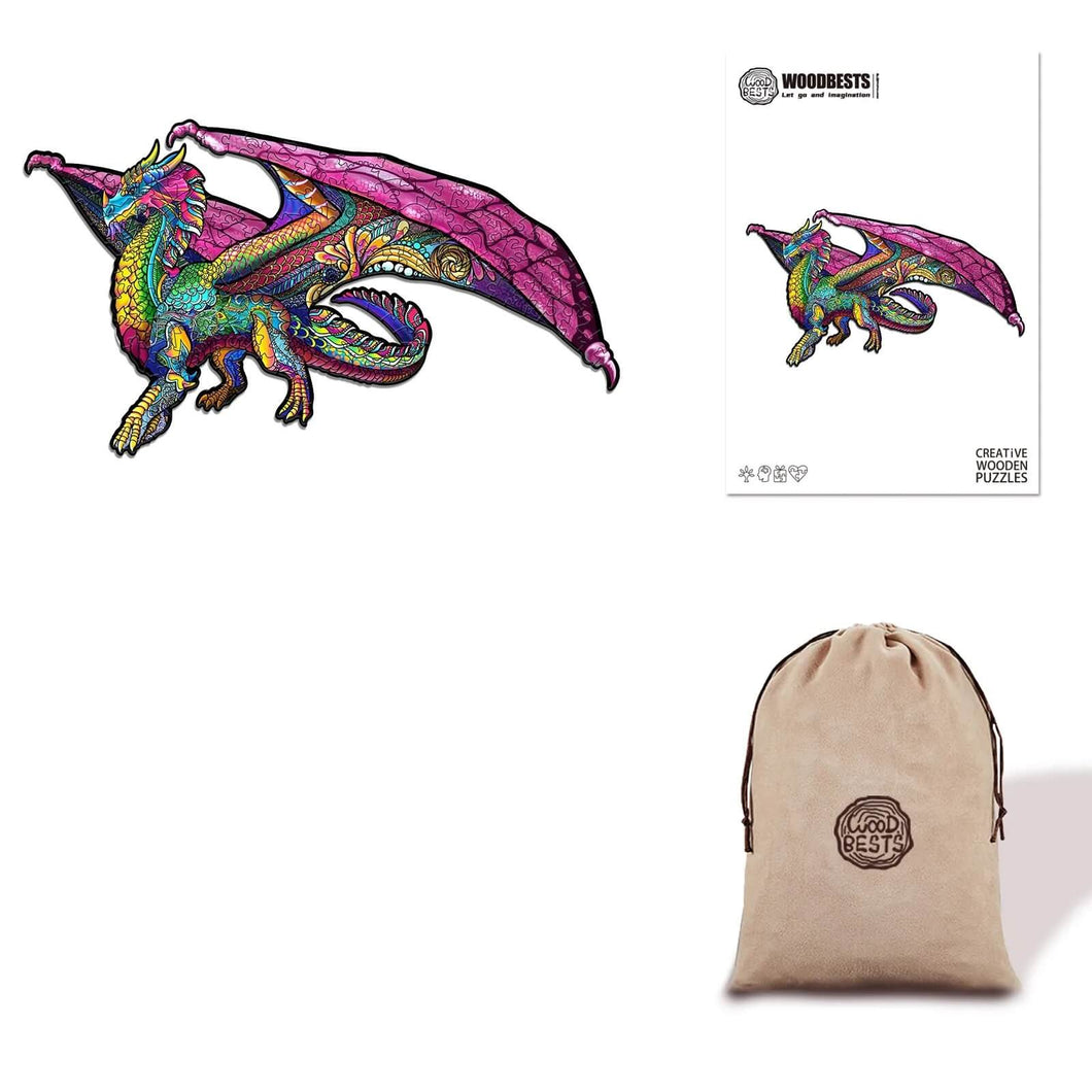 Purple Color Dragon Wooden Puzzle Eco Bag