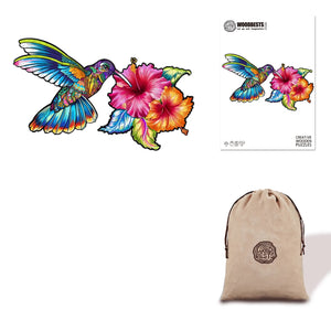 Vibrant Hummingbird Wooden Puzzle Eco bag