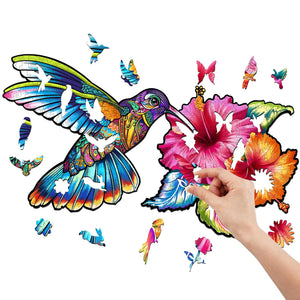 Vibrant Hummingbird Wooden Puzzle Pieces